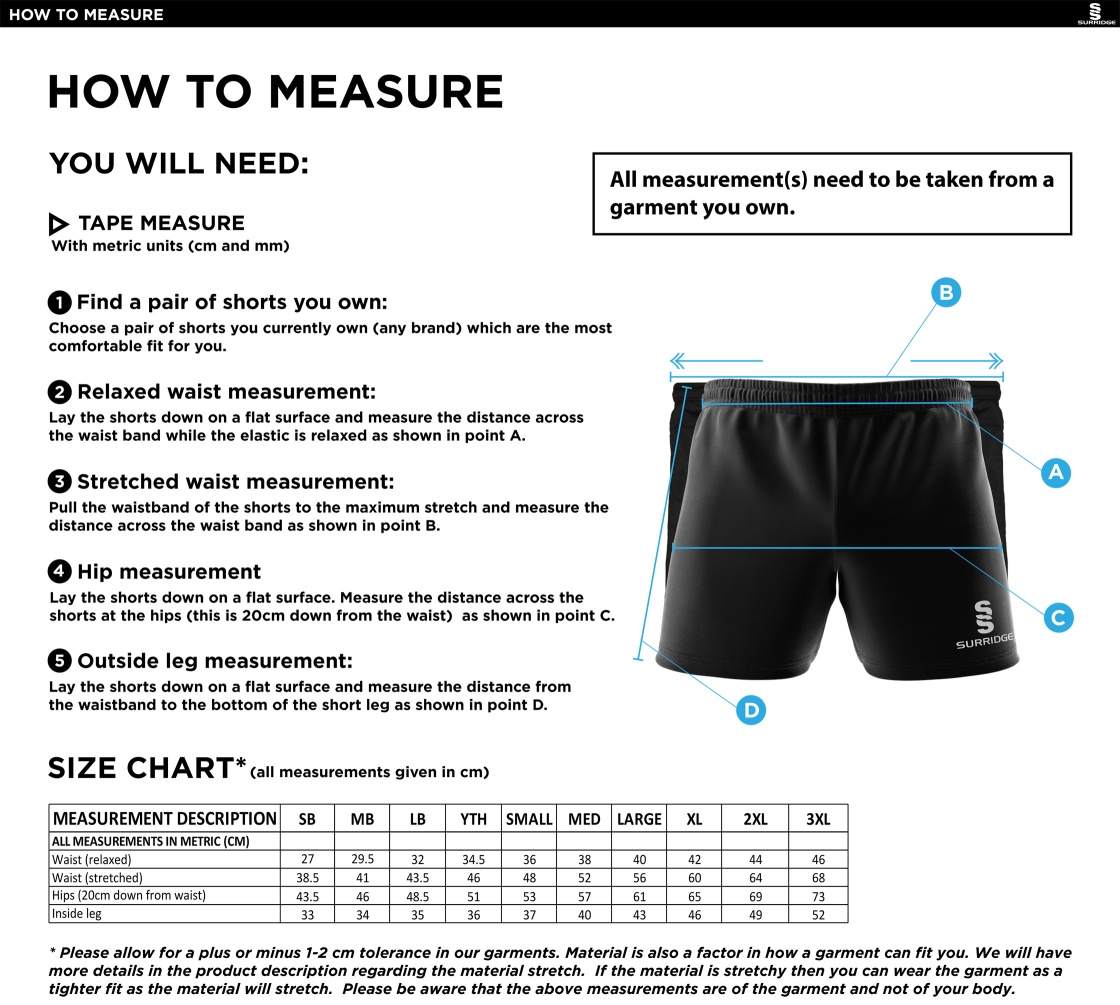 Lord Scudamore Academy - Dual Shorts - Unisex - Size Guide