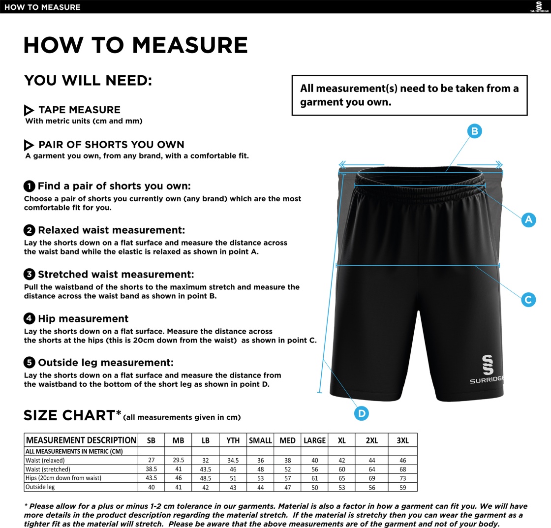 Lord Scudamore Academy - Ripstop Short - Unisex - Size Guide