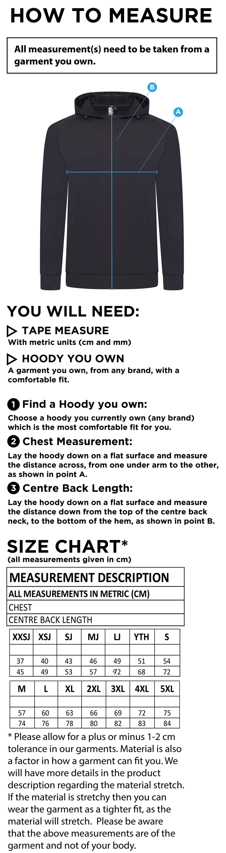 Lord Scudamore Academy - Active Hoody - Unisex - Size Guide