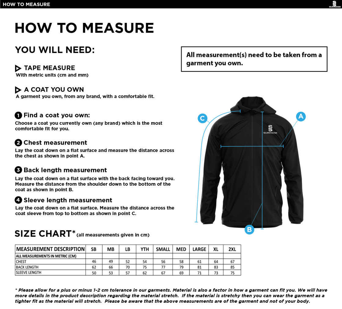 Lord Scudamore Academy - Dual Elite 1/4 Zip Hoody / Rain Jacket - Unisex - Size Guide