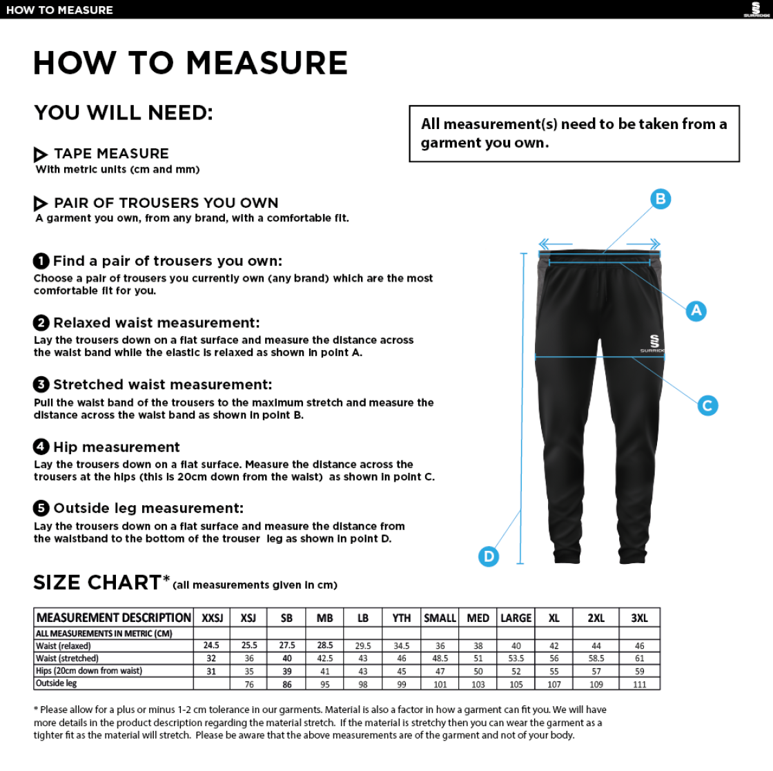 Lord Scudamore Academy - Tek Track Pants - Unisex - Size Guide