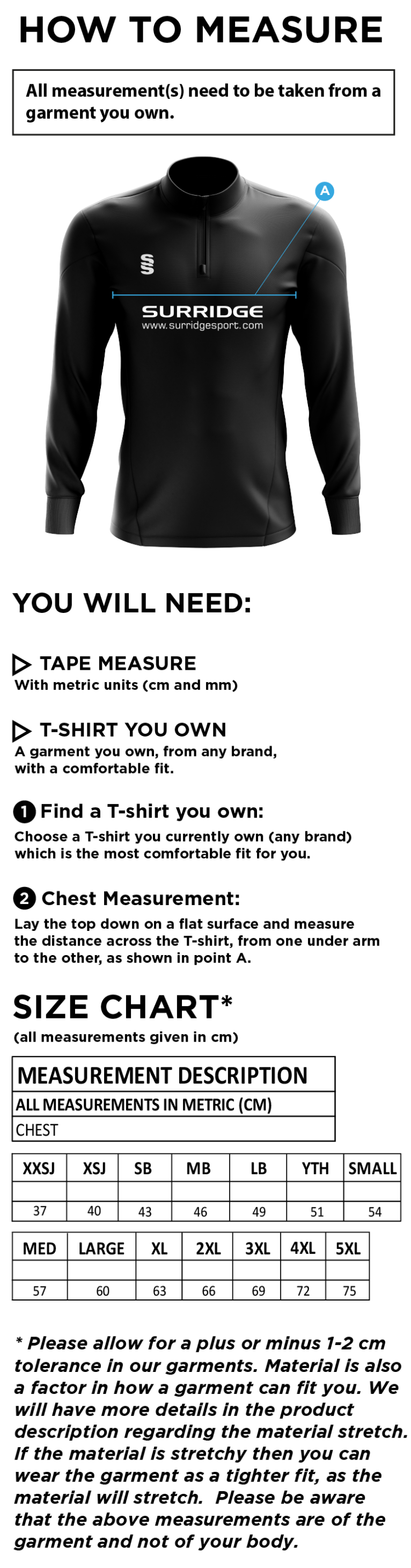 Lord Scudamore Academy - Fuse Performance Top (Sponsored) - Size Guide