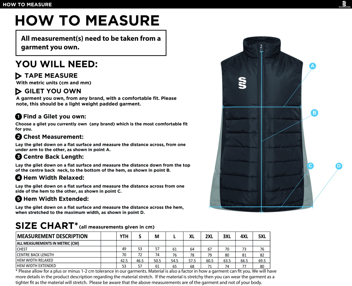 Lord Scudamore Academy - Active Gilet - Unisex - Size Guide