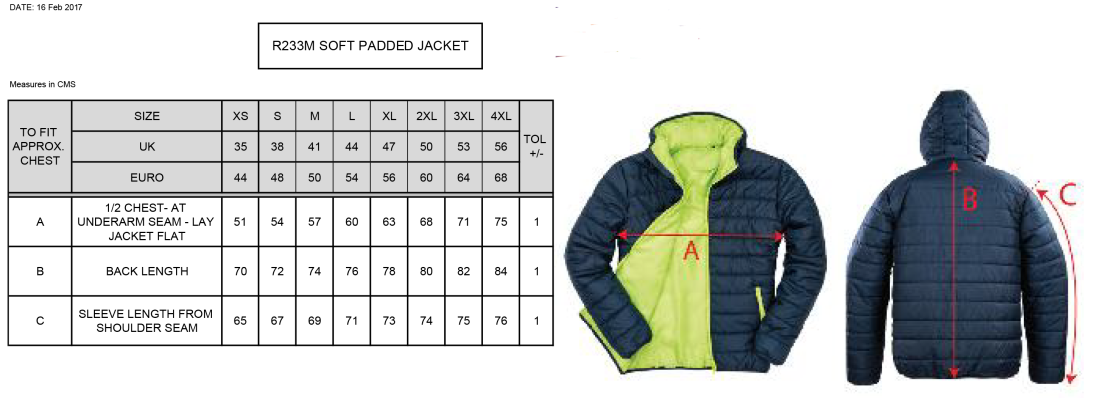 Lord Scudamore Academy - Supersoft Padded Jacket - Navy - Size Guide