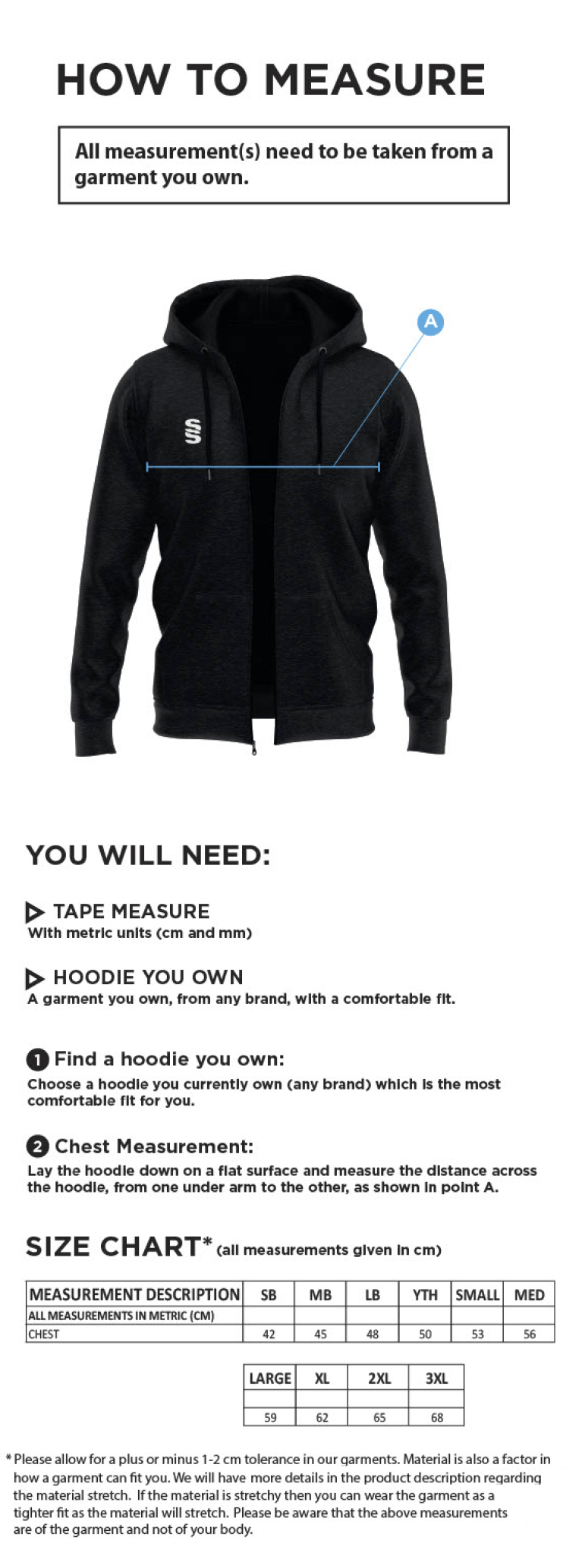 Lord Scudamore Academy - Dual Full Zip Hoody - Unisex - Size Guide