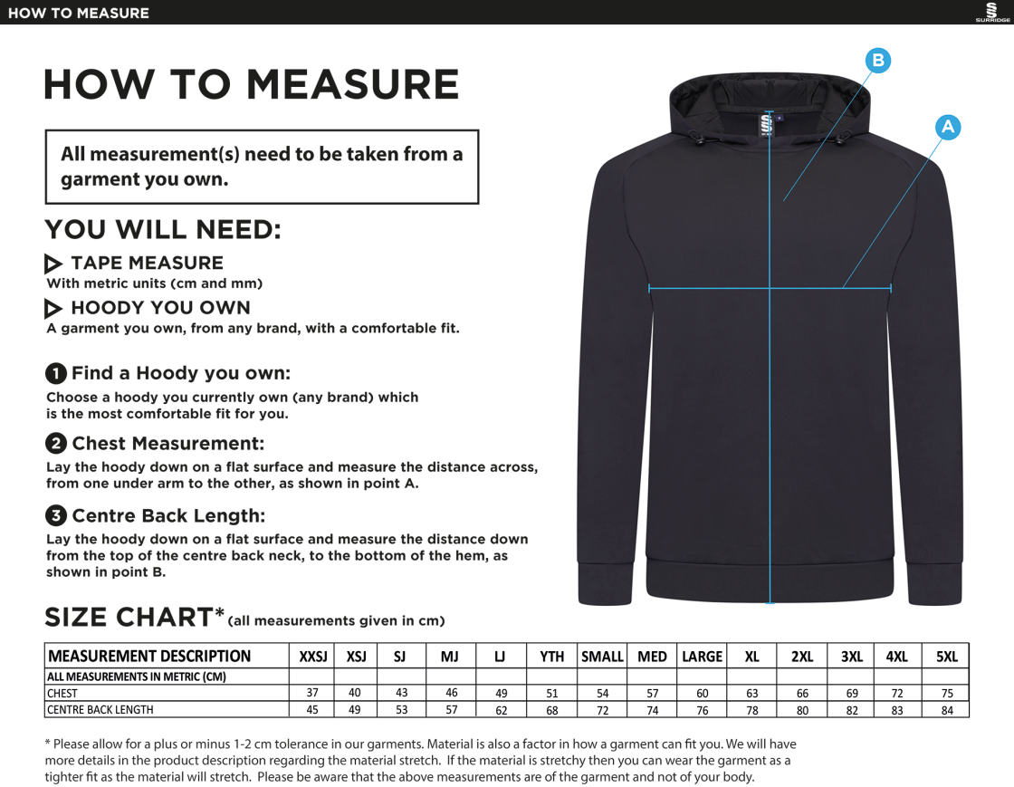 Lord Scudamore Academy - Active Hoody - Unisex - Size Guide