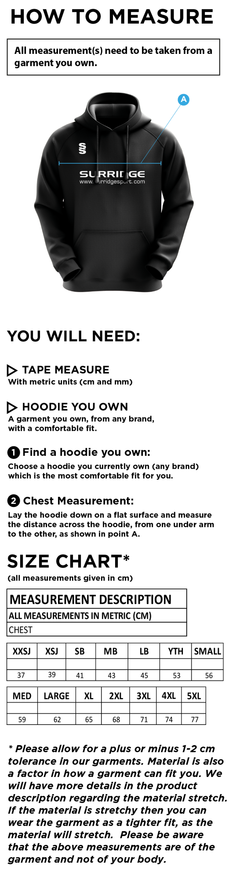 Lord Scudamore Academy - Blade Hoody (Sponsored) - Size Guide