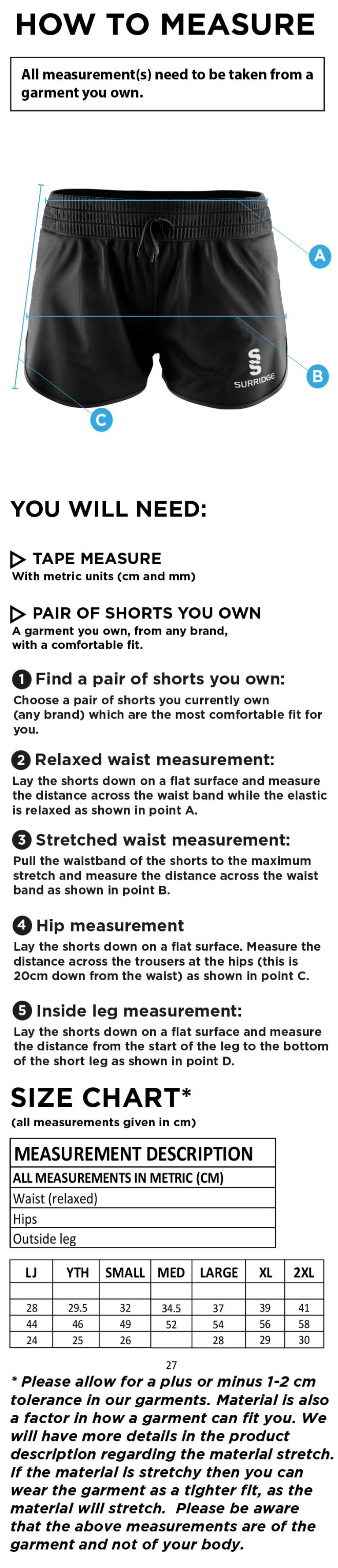 Lord Scudamore Academy - Dual Active Short - Women's - Size Guide