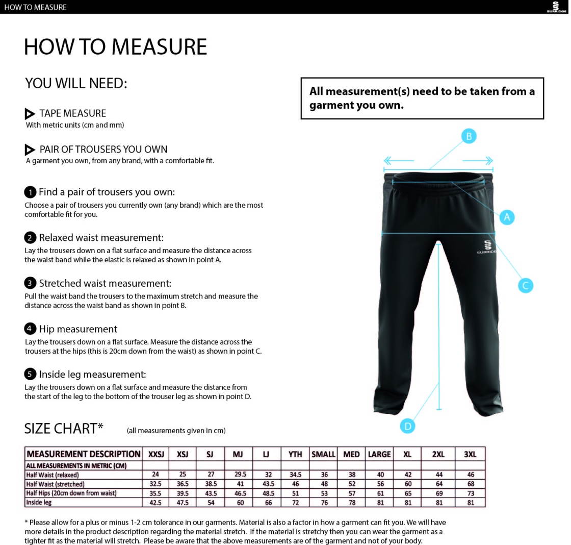Lord Scudamore Academy - Dual Poplin Track Pant with Lycra - Unisex - Size Guide
