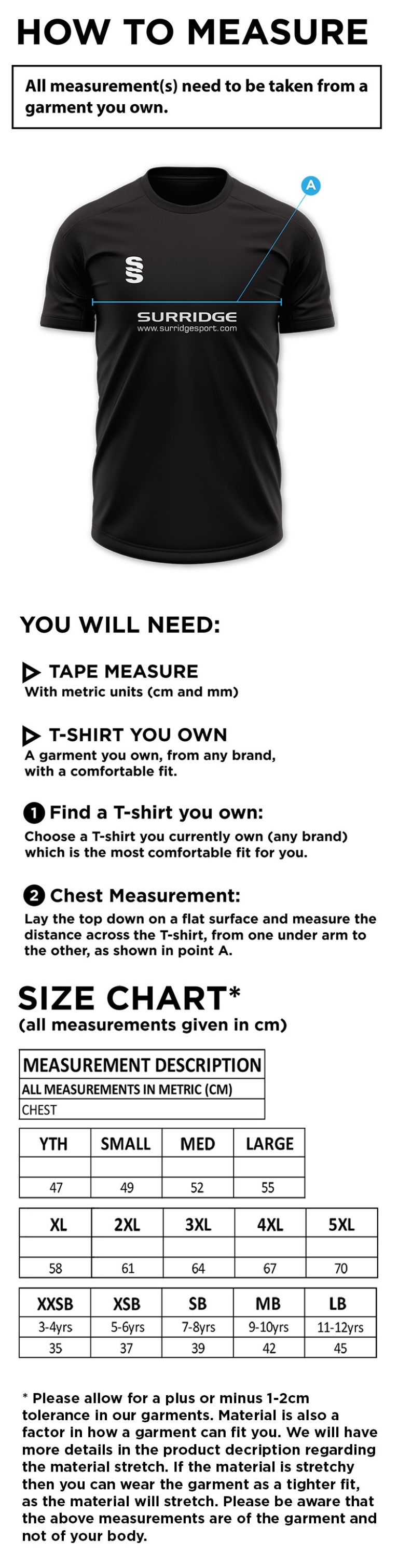 Lord Scudamore Academy - Fuse Training Shirt (Sponsored) - Size Guide