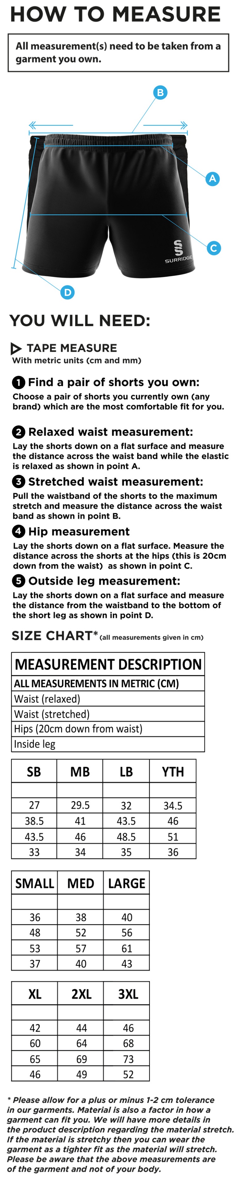 Lord Scudamore Academy - Dual Shorts - Unisex - Size Guide