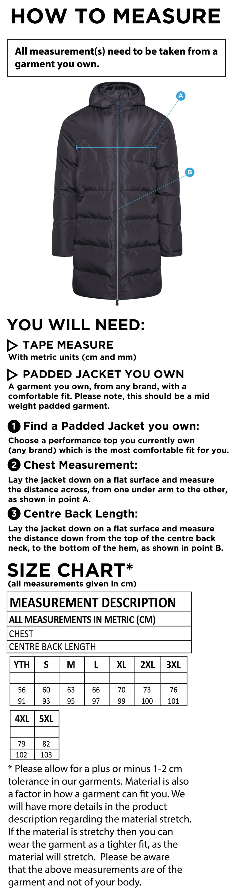 Lord Scudamore Academy - Active Long Padded Jacket - Navy - Size Guide