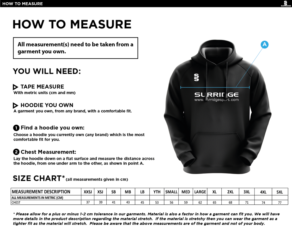 Lord Scudamore Academy - Blade Hoody (Sponsored) - Size Guide