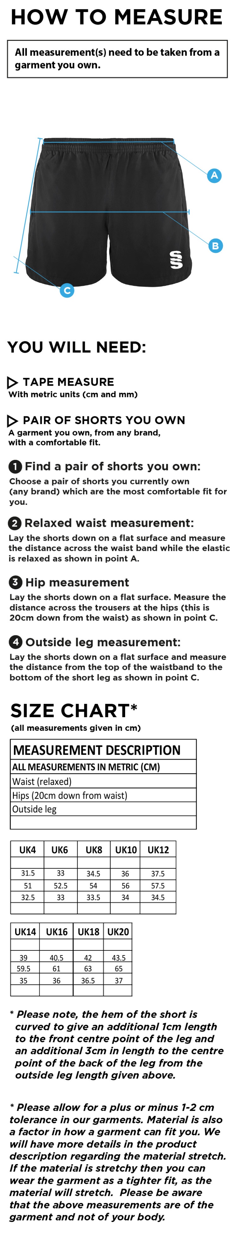 Lord Scudamore Academy - Performance Gym Short - Women's - Size Guide