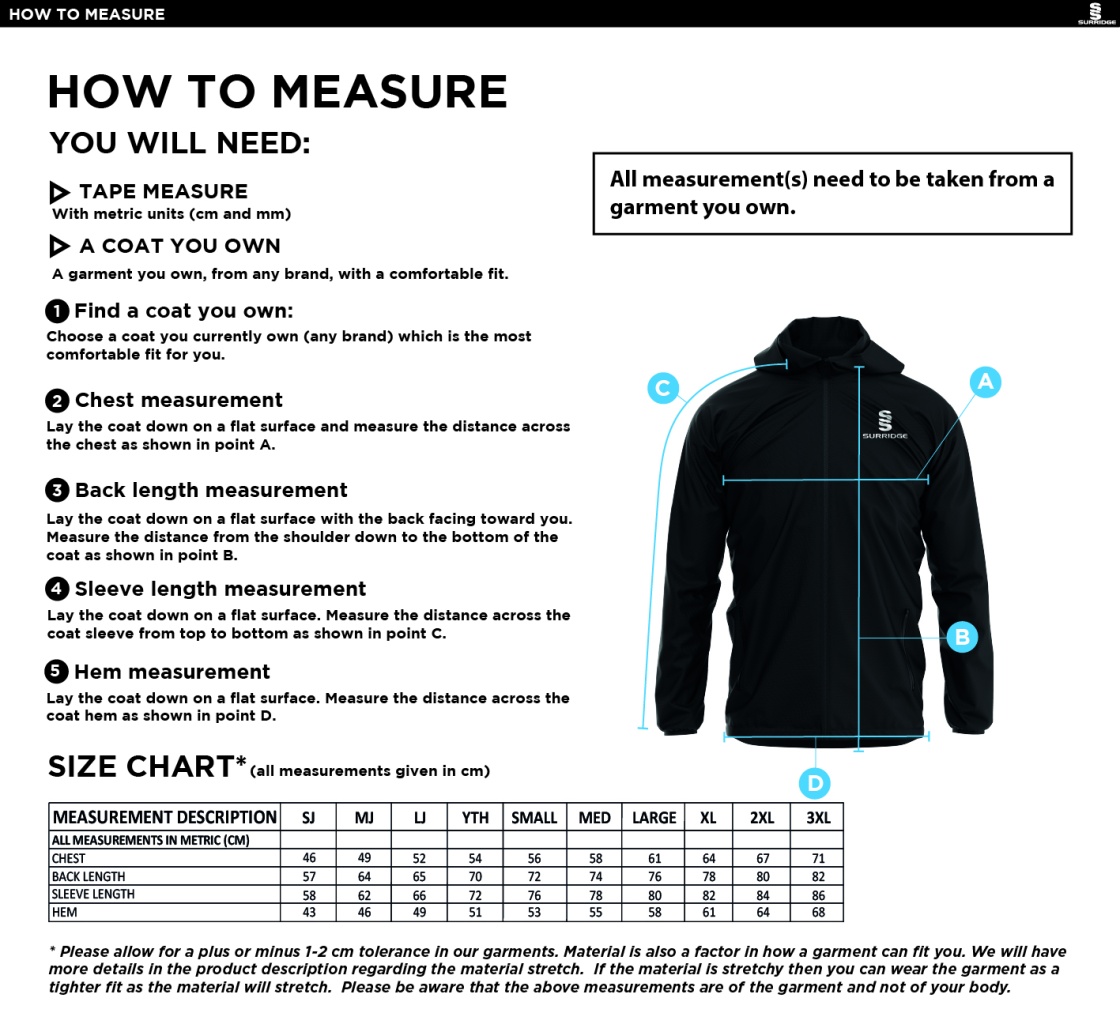 Lord Scudamore Academy - Dual Elite 1/4 Zip Hoody / Rain Jacket - Unisex - Size Guide