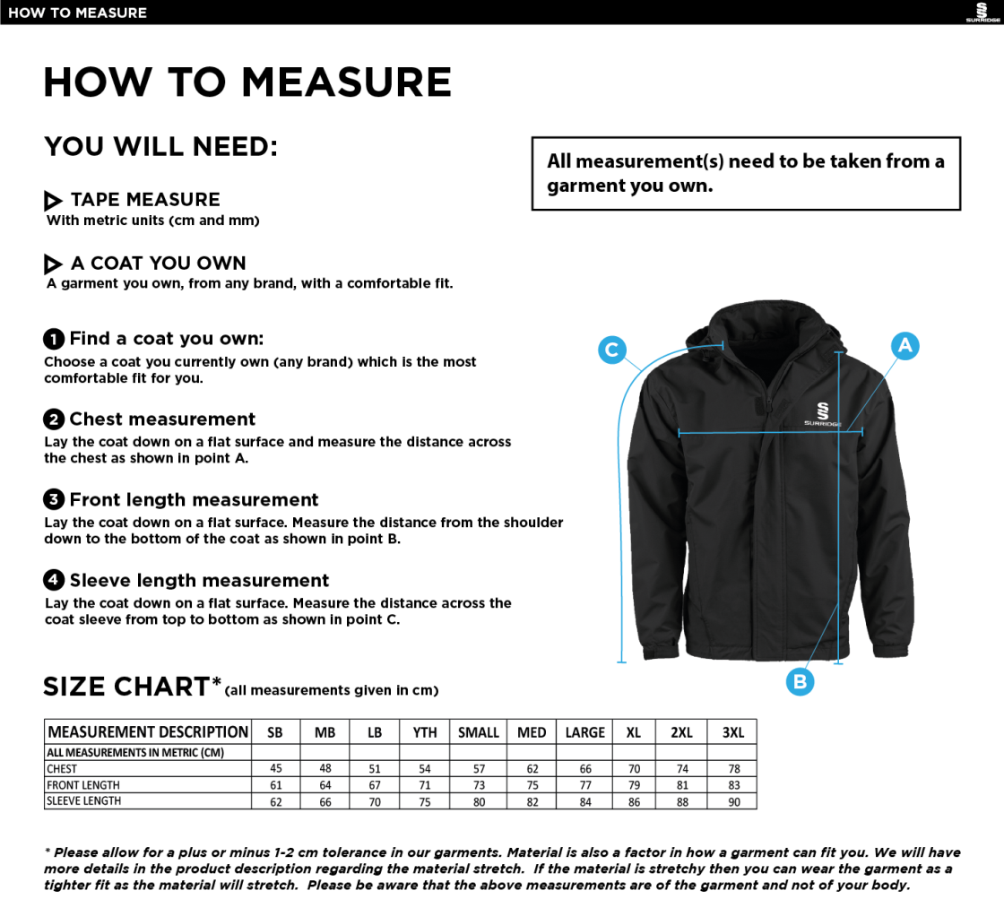 Lord Scudamore Academy - Dual Fleece Lined Jacket  - Men's - Size Guide