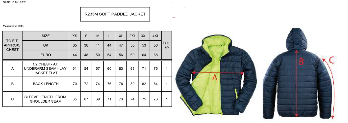 Lord Scudamore Academy - Supersoft Padded Jacket - Navy - Size Guide