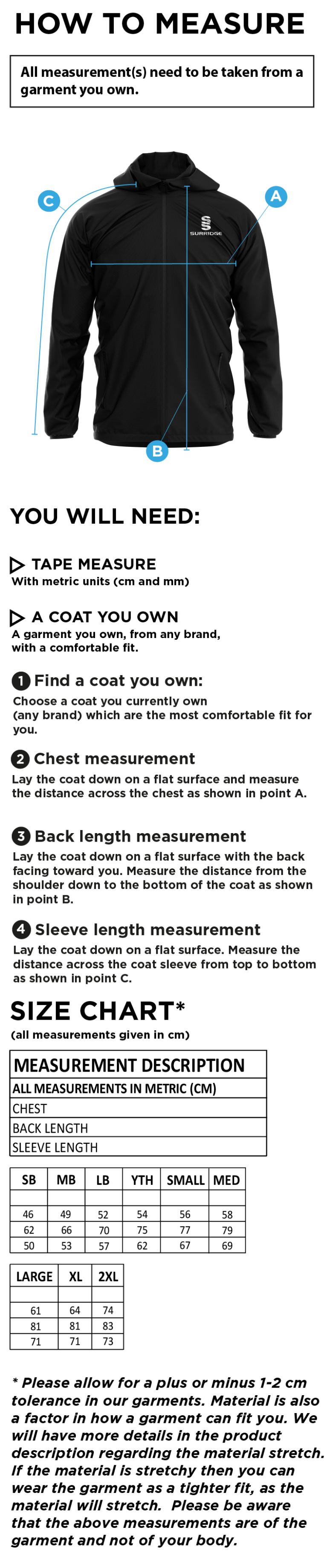 Lord Scudamore Academy - Dual Elite 1/4 Zip Hoody / Rain Jacket - Unisex - Size Guide