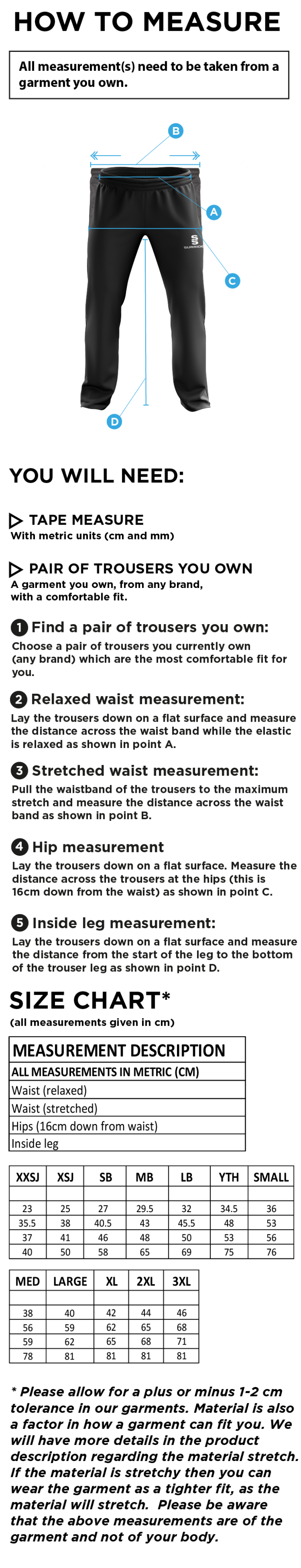 Lord Scudamore Academy - Poplin Track Pants - Unisex - Size Guide