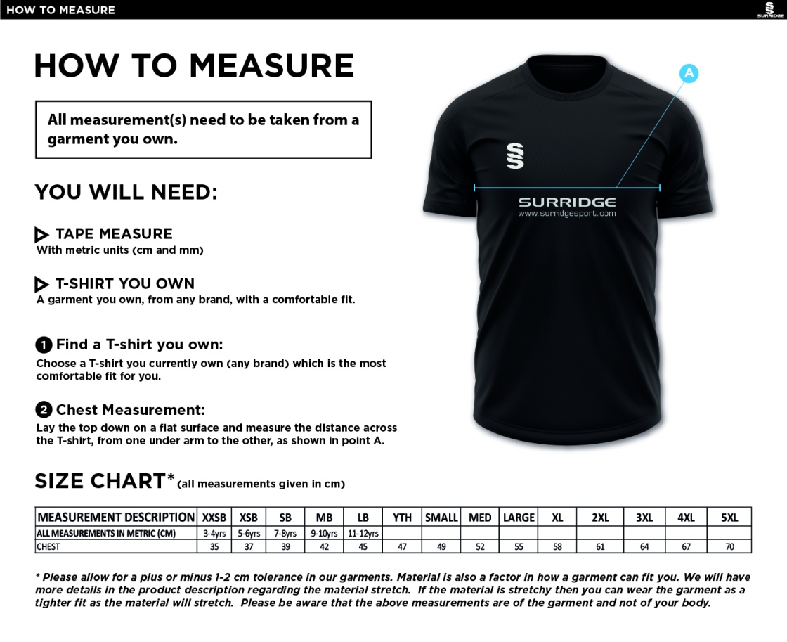 Lord Scudamore Academy - Fuse Training Shirt (Sponsored) - Unisex - Size Guide